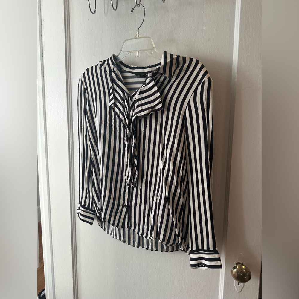 Zara Black and White Shirt with Shoulder Pads, Worn once